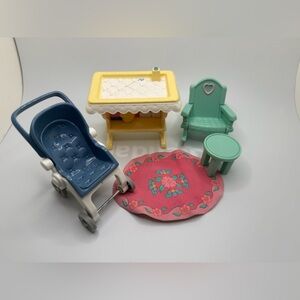 VTG Fisher Price Loving Family Dollhouse furniture stroller nursery bed chair